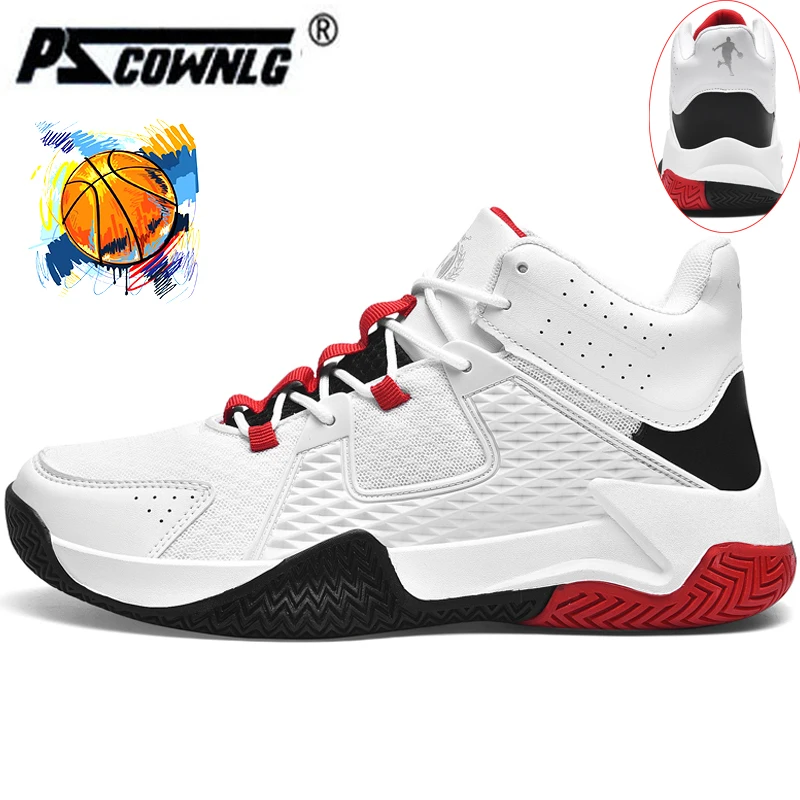 

Brand High Quality Men Basketball Shoes Leather Male Sneakers Thick Sole Non-Slip Men Sport Boots Top Trainer Shoes