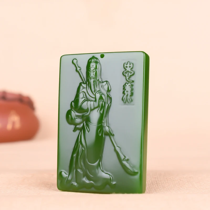 Натуральный зеленый нефрит кулон ручной работы Guan Yu Ожерелья Подвески Китайский
