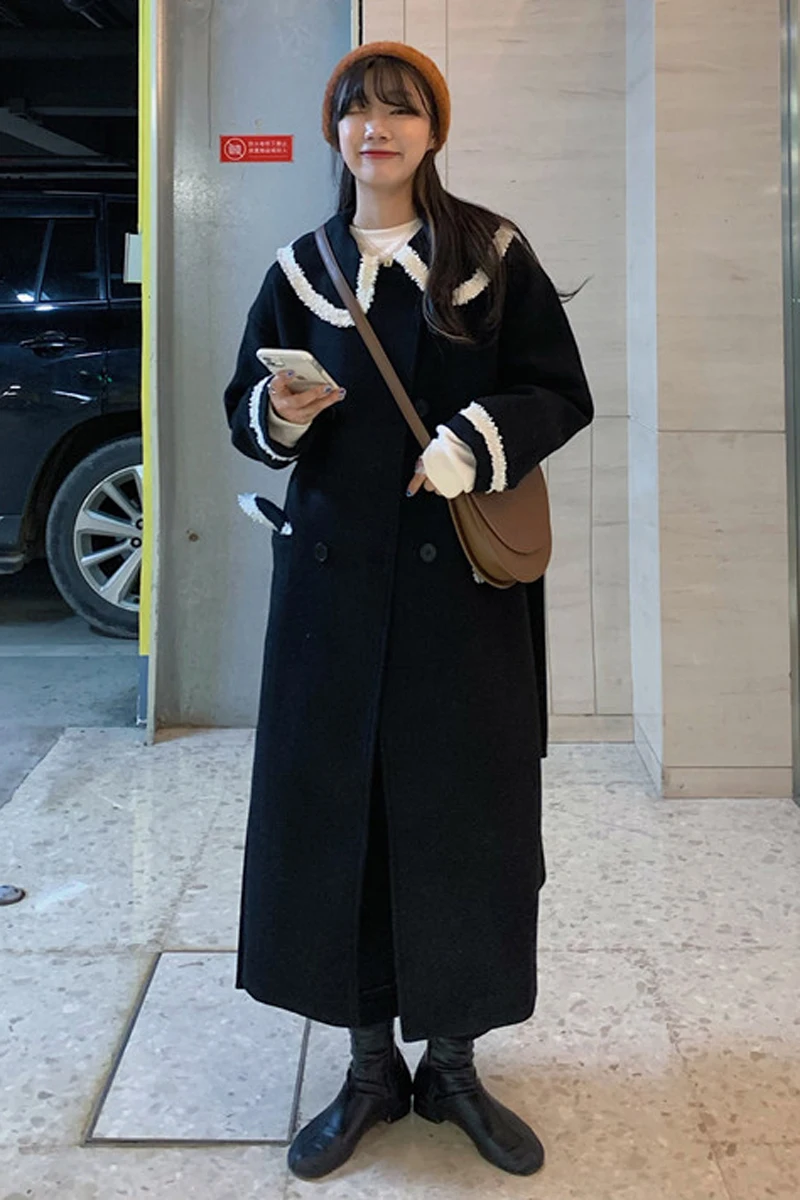 

Mid Long Double Breasted Loose Woolen Overcoat