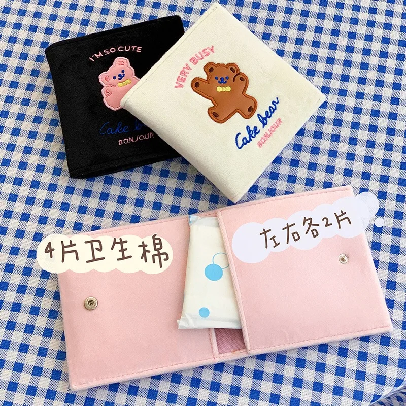 Bentoy Women Embroidery Bear Coin Purses Daliy Storage Case Female Sanitary Napkin Bag Multi-Function Girls Mini Handbag Pouch | Багаж и