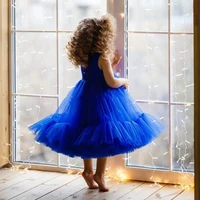 princess royal blue flower girl dresses pleat birthday pageant robe de demoiselle first communion