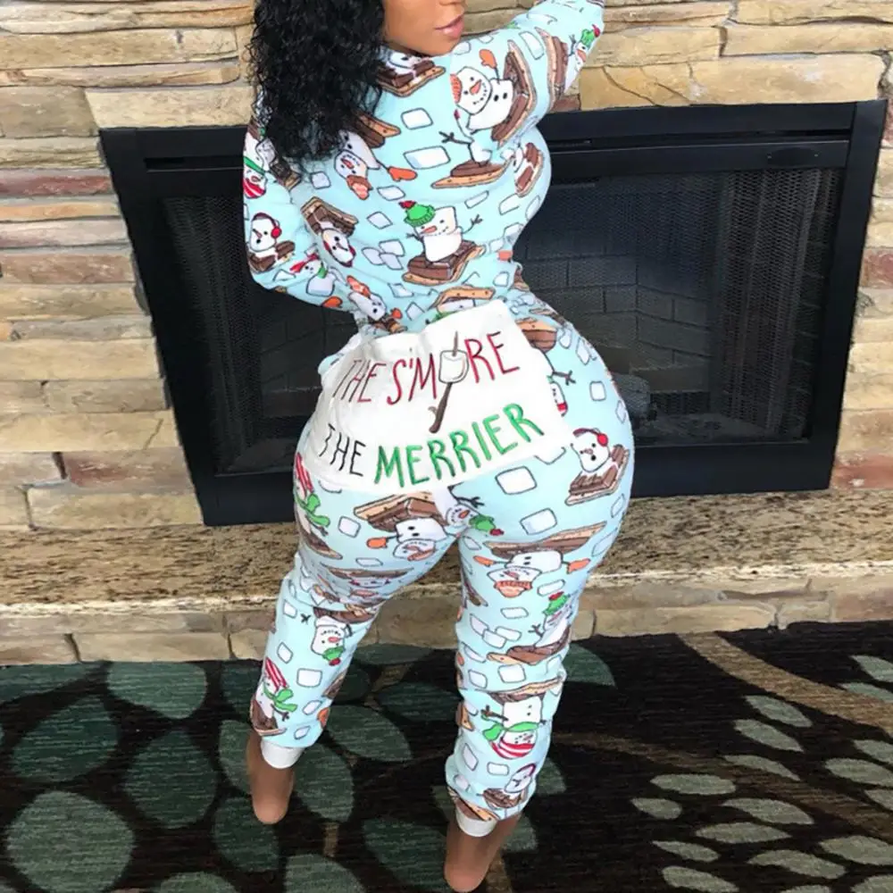 

70% Hot Sell Women Autumn Sexy Plaid Deep V Neck Funny Pattern Print Long Sleeves Jumpsuit