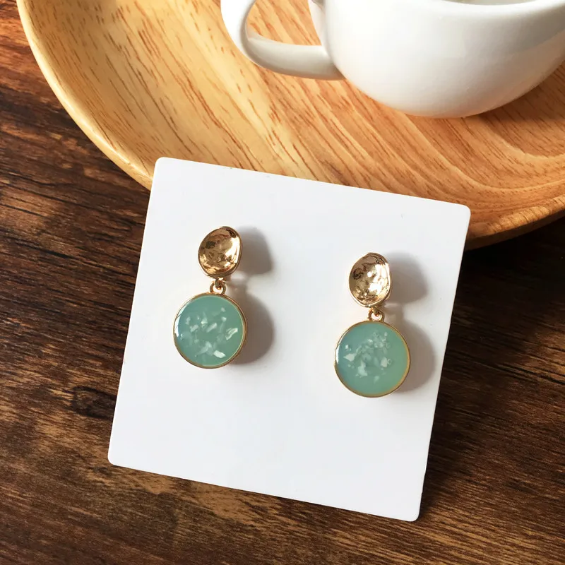 

Bilandi Modern Jewelry Green Earrings Pretty Design Geometric Metal Alloy Round Drop Earrings For Girl Party Gift