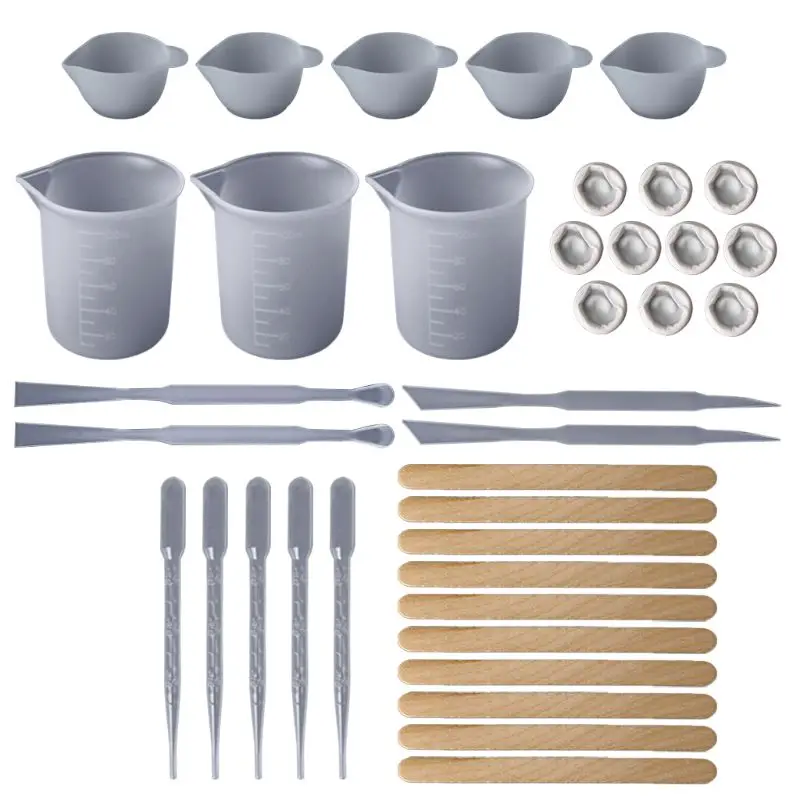 

1 Set DIY Epoxy Resin Tools Measure Cups Silicone Cup Mix Stick Wooden Sticks Dropper Adjustment Adjuster Jewelry Making