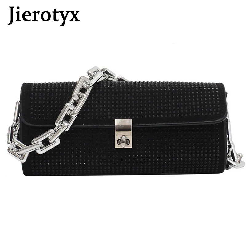 

JIEROTYX 2021 News Colorful Rhinstone Metal Buckle Opening Chains Bags Gothic Female Shoulder Bags With Diamonds Drop SHipping