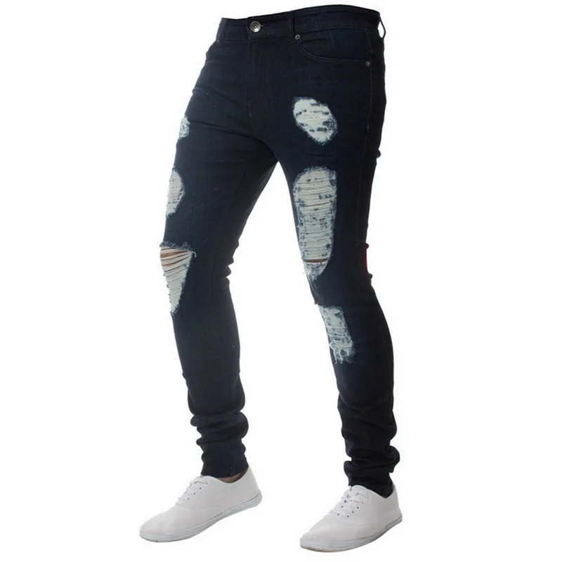 dark blue3 SHUJIN, джинсы размера плюс, обтягивающие, мужские, повседневные, стрейчевые, прямые брюки, джинсы, модные, одноцветные, уличная, тонкие, джинсовые, узкие брюки - Цвет: dark blue3