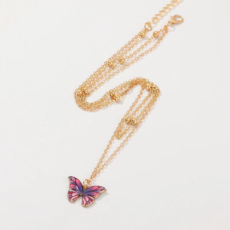 

Women Butterfly Pendant Necklaces Luxury European Female Colorful Rhinestone Gold Chain Simple Choker Necklace Jewelry For Girl
