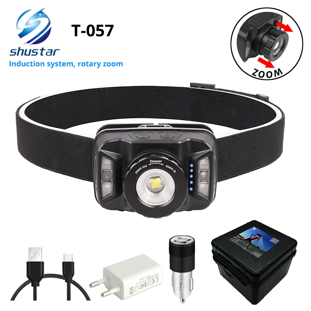 Перезаряжаемый светодиодный налобный фонарь с переключателем ИК датчика 6