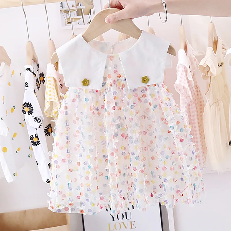 

Baby Girls Sweet Mesh Dress Summer New Children's Sleeveless Printed Princess Dress Kids Baby Girl Choths Cute Floral Lace,voile