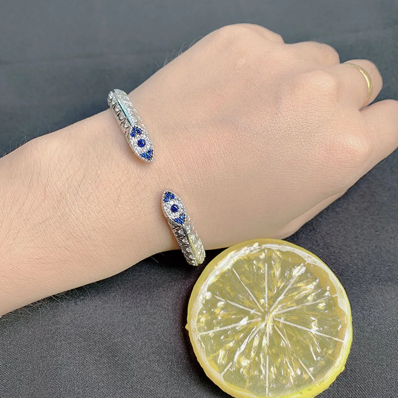 

925 Sterling Silver Bracelet Demon Eye Snake Type Opening Couples Trend Style Zircon Monaco Jewelry Fashion High Quality Gift
