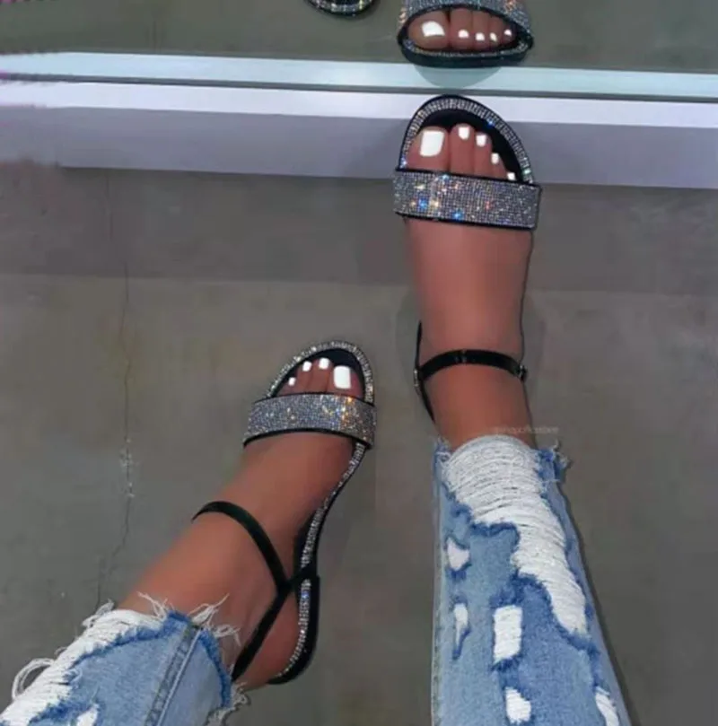 

Women's Sandals Woman Trend Fashion Sparkly Flats Ladies Casual Open Toe Female 2021 Summer Best Walking Beach Shoes Big Size