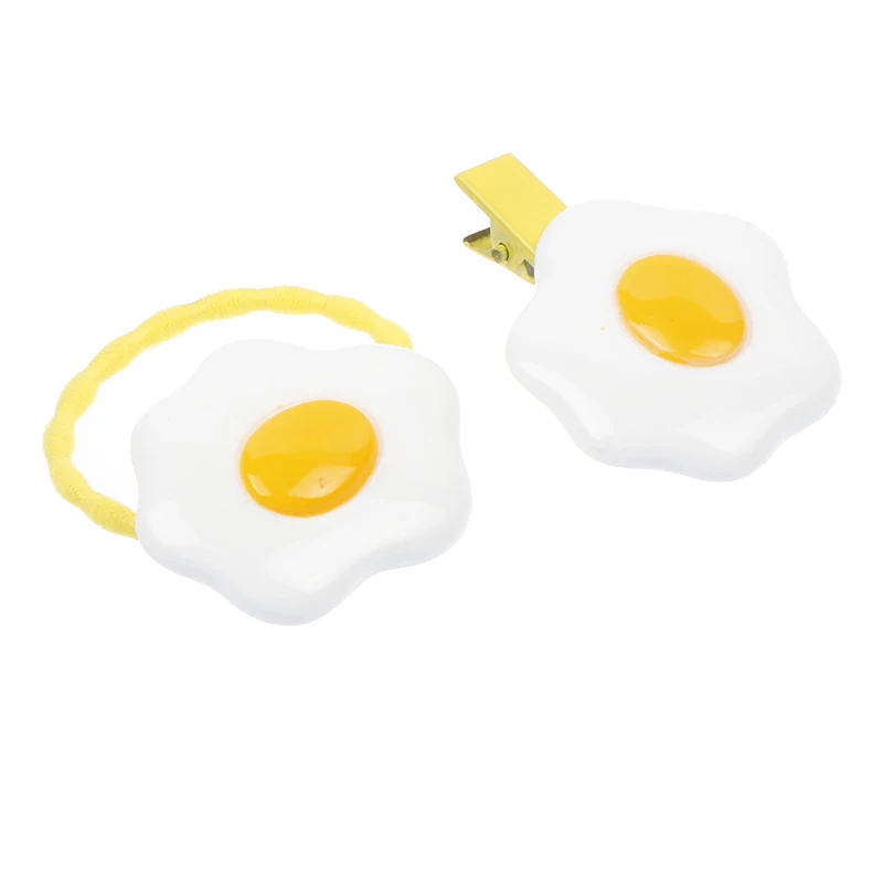 

2Pcs/set Lovely Chic Egg Hair Rope Hair Clip Sweet Yellow Egg Elastic Hair Band Barrettes Hairpin Hair Accessories For Women