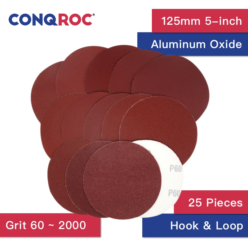Красные шлифовальные диски из оксида алюминия 5 дюймов 125 мм 25 шт.|Абразивные