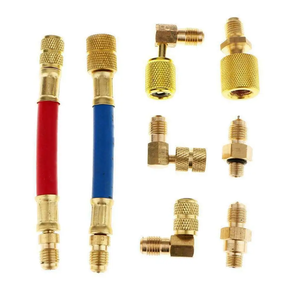 8pcs Car Air Conditioner Refrigeration R134A R12 Converting Adapter Hose Set Air Condition filling kit Adapters Connector Hose