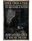 Ретро-постер с кошкой и ведьмой Once Upon A Time, ВИНТАЖНЫЙ ПЛАКАТ, металлические жестяные знаки, железная живопись, табличка, Настенный декор, бар, кот, клуб, новинка, Забавный
