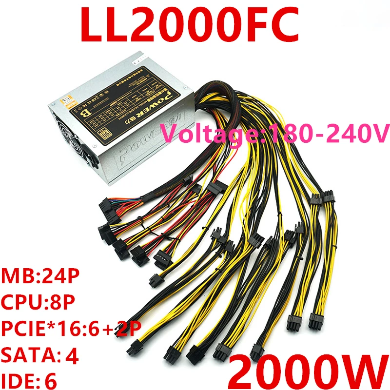 

New Miner PSU For Chain Force Cannon 90plus Gold Multiple Server Video Card Power Supply 2000W Mining Power Supply LL2000FC