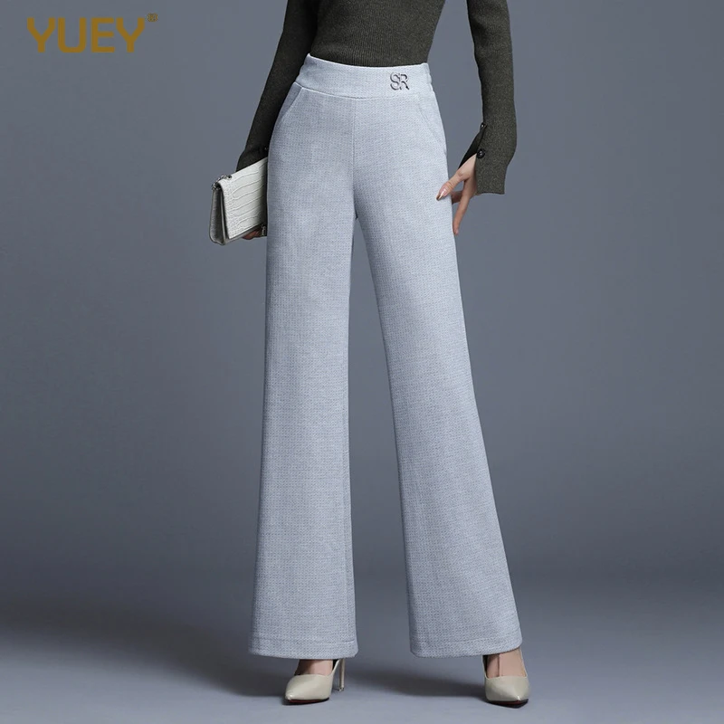 Женские зимние высокие эластичные расклешенные брюки Однотонные свободные