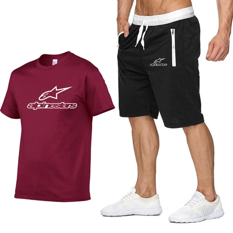 

Fashion T-shirt Shorts Set Men Summer 2pc Tracksuit+Shorts Sets Beach Mens Casual Tee Shirts Set Sportswears S-XXXL