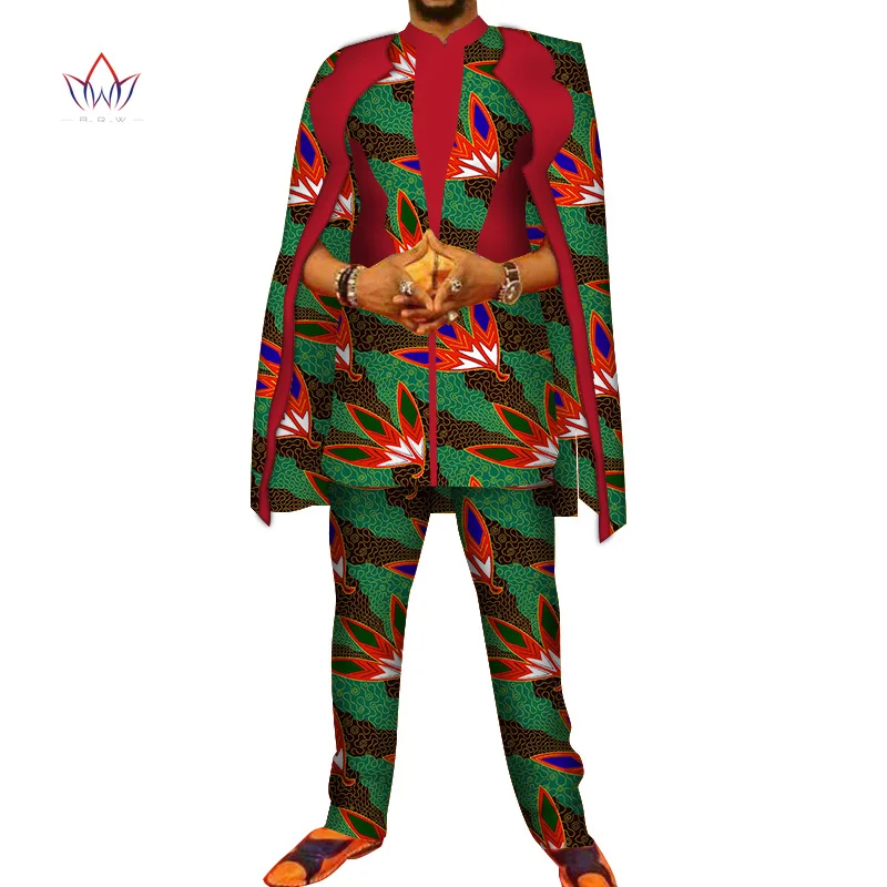 Африканский принт 3 шт. мужские комплекты Топ dashiki и брюки и халат набор Базен размера плюс традиционная африканская одежда 6XL WYN327 - Цвет: 19