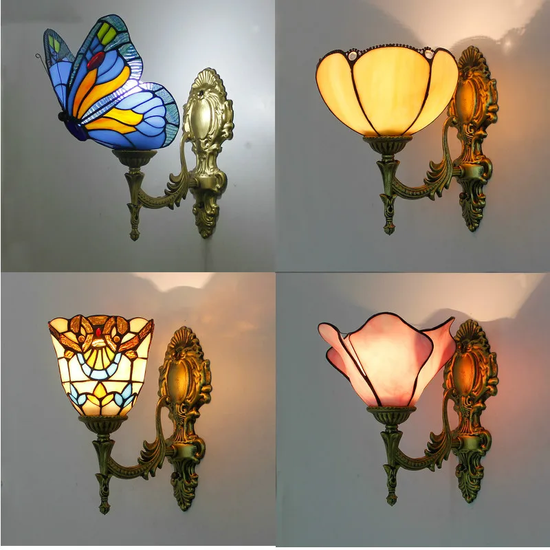 

Artpad Baroque Vintage Turkish Wall Lamp Bedroom Aisle Corridor Bathroom Stained Glass Lampshade Butterfly Wall Bracket Light