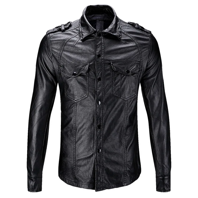 2020 Новая мужская мотоциклетная кожаная рубашка черная тонкая Молодежная