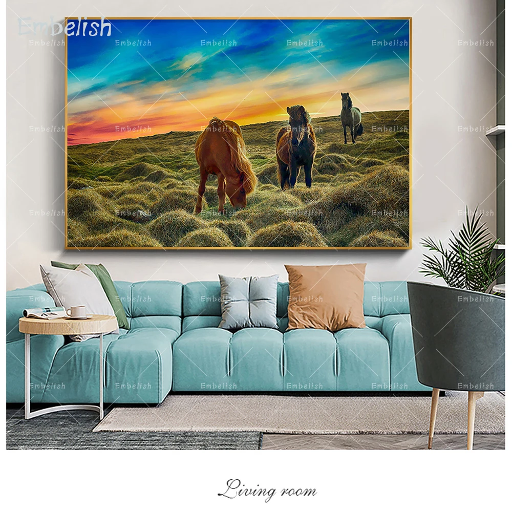 

Embelish 1 Pieces Wall Art Landscape Posters Horses In The Grass HD Print Canvas Paintings For Living Room Home Decor Pictures