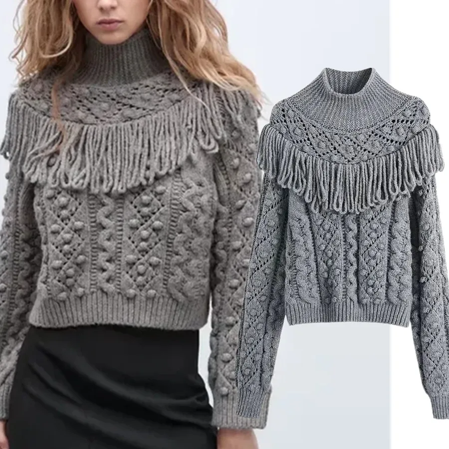 

Модные однотонные элегантные свитера Maxdutti, женские пуловеры, топы, индийские, народные, винтажные, с бахромой, с вышивкой, короткие зимние св...