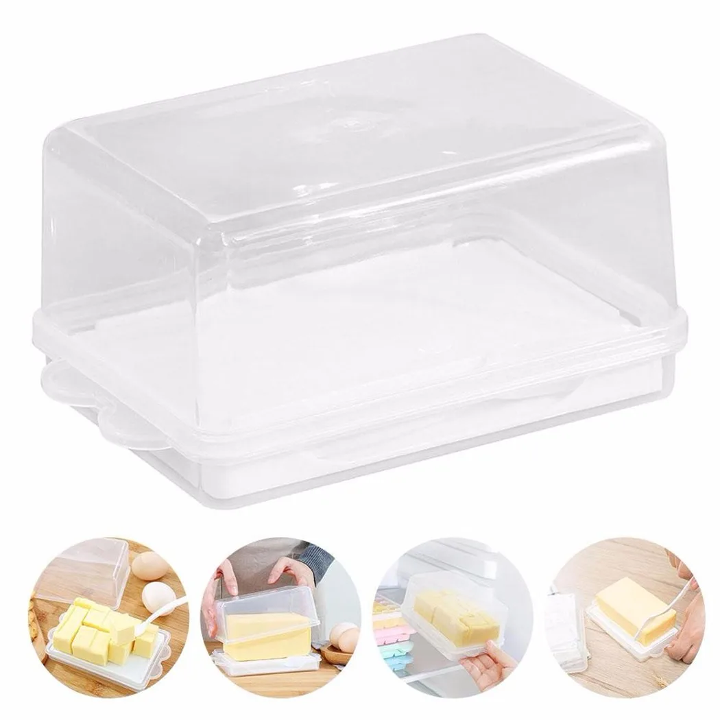 

1pcs Transparent Plastic Butter Storage Box Food Container With Lid Cheese Server Cake Keeper Tray Kitchen Accessories