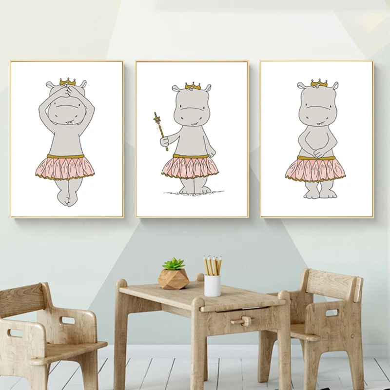 Детская Настенная картина в стиле бегемота принцессы балерина холст милые