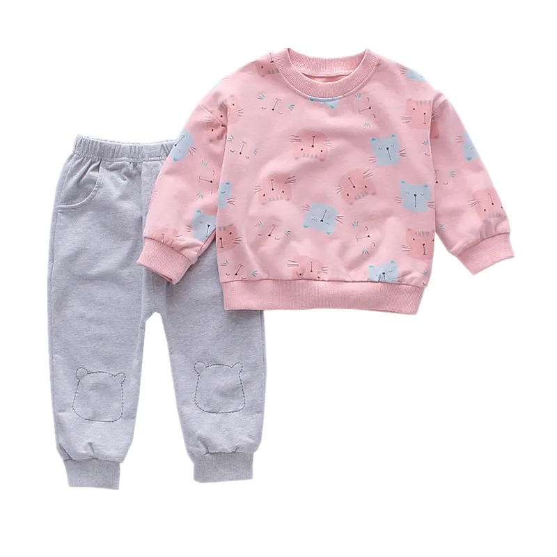 

Детский спортивный костюм из двух предметов, хлопковый костюм с длинными рукавами и мультипликационным принтом для девочек, весна-осень От ...