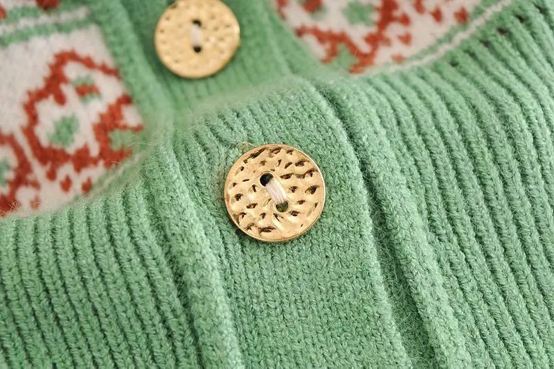 

Korean Women's Sweaters 2021 New Fashion V-neck Four Buttons High Waist Jacquard Long-sleeved Cardigan Knitted Sweater Women