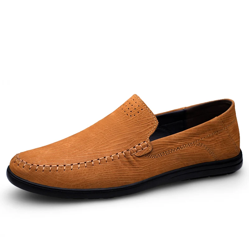 Мокасины мужские из натуральной кожи дышащие мягкие туфли-лодочки без застежки