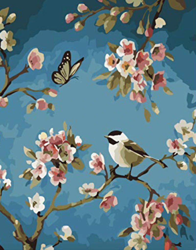 

Flower Landscape Magpie DIY Handmade Oil Paint Paint By Numbers Kit on Canvas Wall Art Home Decor Digital Painting for Family