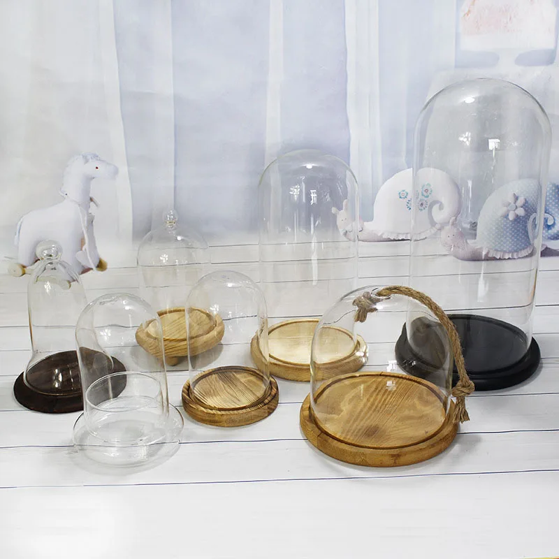 Стеклянная крышка колокольчика стеклянная с деревянной основой украшение для