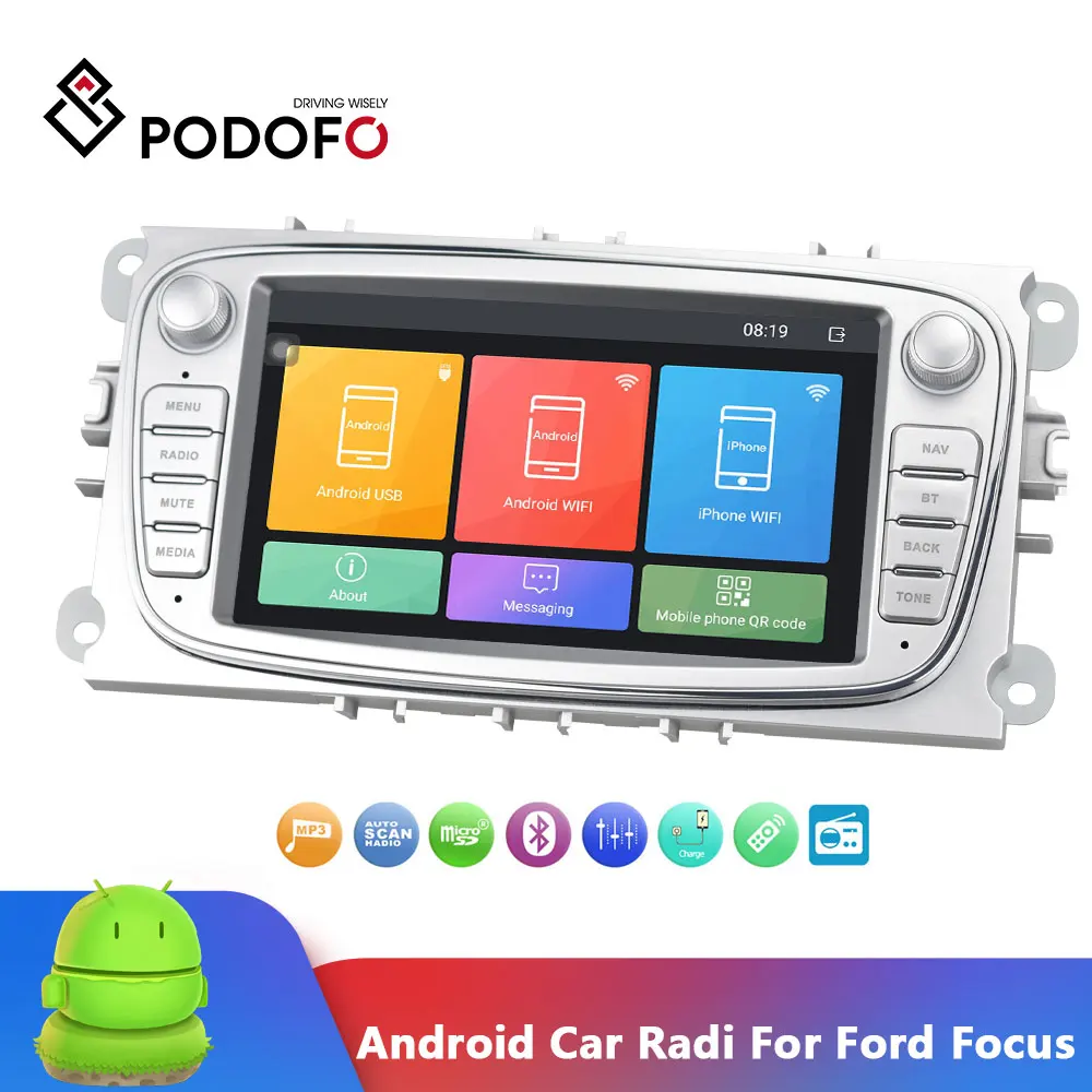 Podofo Android 2 Din Автомобильный Радио GPS мультимедийный плеер для Focus Mk2 EXI MT 3 S Max Galaxy II Kuga