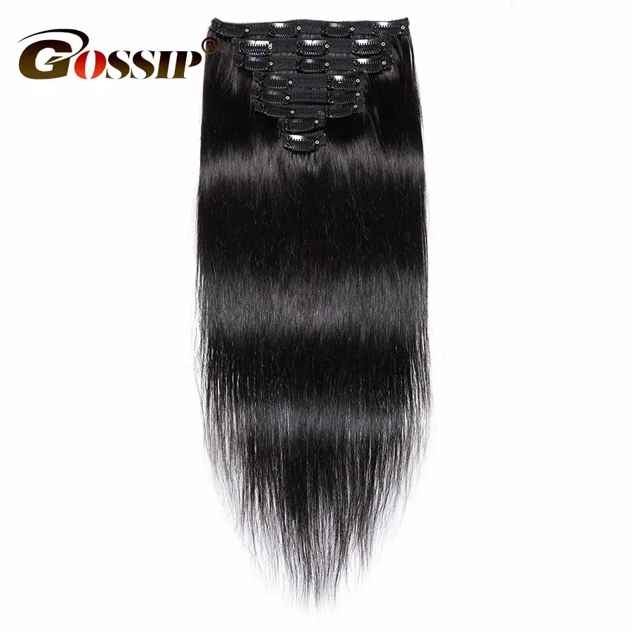 Gossip Brazilian Straight Hair Clip In Human Extensions Natural Color 8 Pieces/Set 120G 28 Inch Remy Free Shipping - купить по