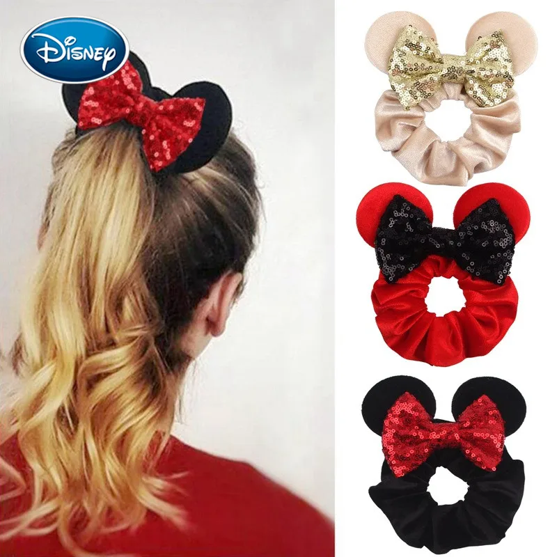 

Mickey Mouse Ear Hair Bands Velvet Hair Band Ring Solid Velvet Ponytail Holder Hair Ties Gum Elastic Hair Bands For Girls
