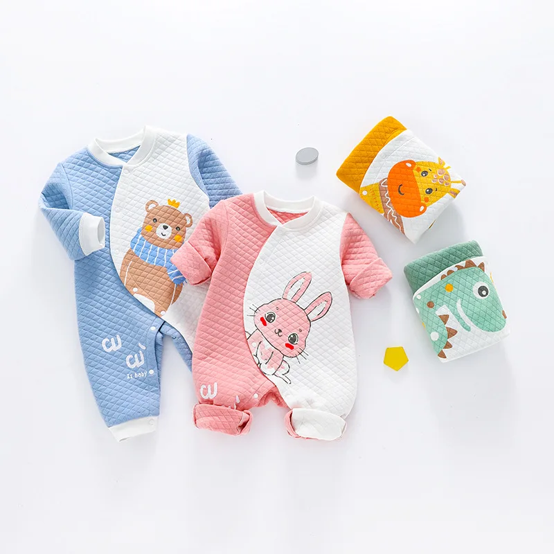 

3 Layer Thicken Baby Romper Warm 2021 Winter Cartoon Newborn Cotton Jumpsuit Boys Girls Overalls Toddler Clothing