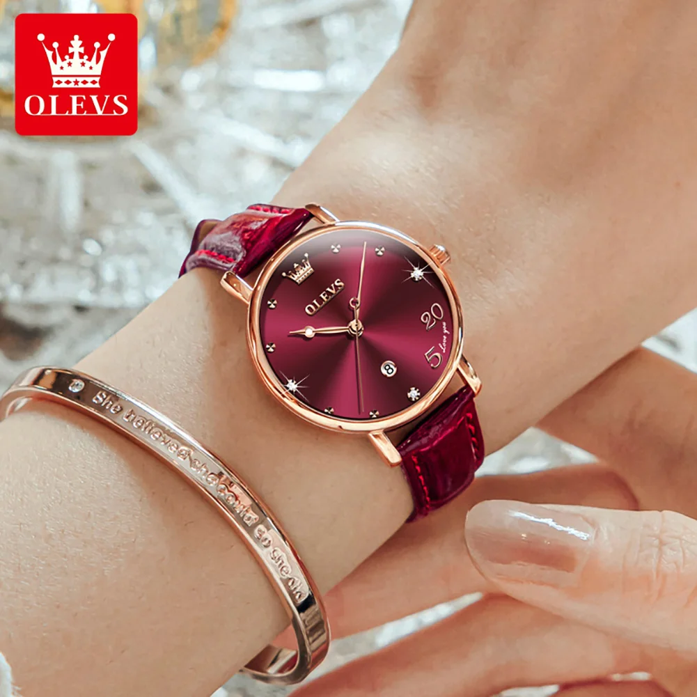 OLEVS Quartz Waterproof Luminous Function Leather Watchband Ladies Watch 5505 enlarge