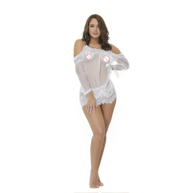 

See Through Eyelash Tulle Lace Suspender Skirt Women Pajama Set Sexy Lingerie Erotic Thong Underwear Ladies Loose Sleepwear Sex