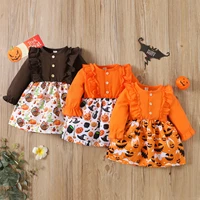 2021 07 16 lioraitiin 0 4years toddler baby girl halloween dress long sleeve off shoulder pumpkin printed clothing 3colors