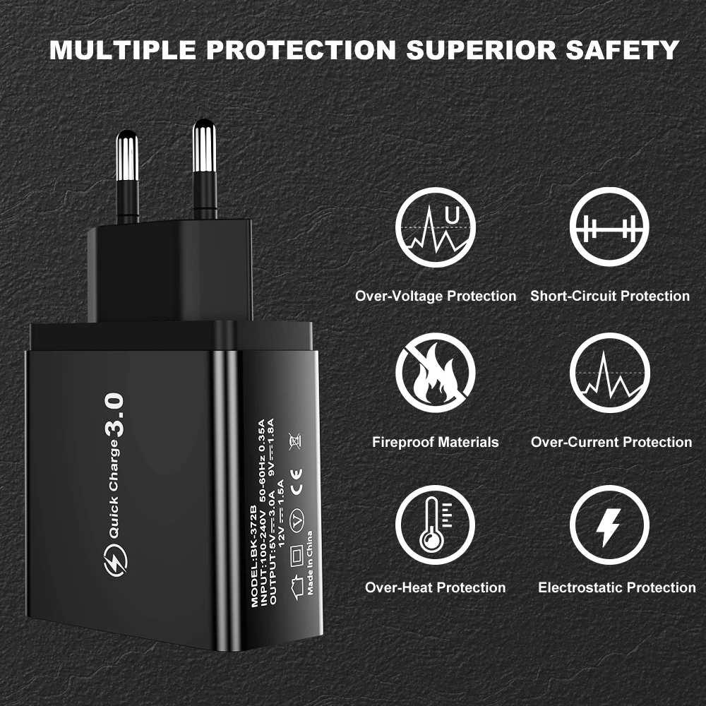 Vanniso 18 Вт Быстрая зарядка 3 0 USB зарядное устройство QC3.0 QC 4 для iPhone X Samsung Xiaomi Mi9 Note