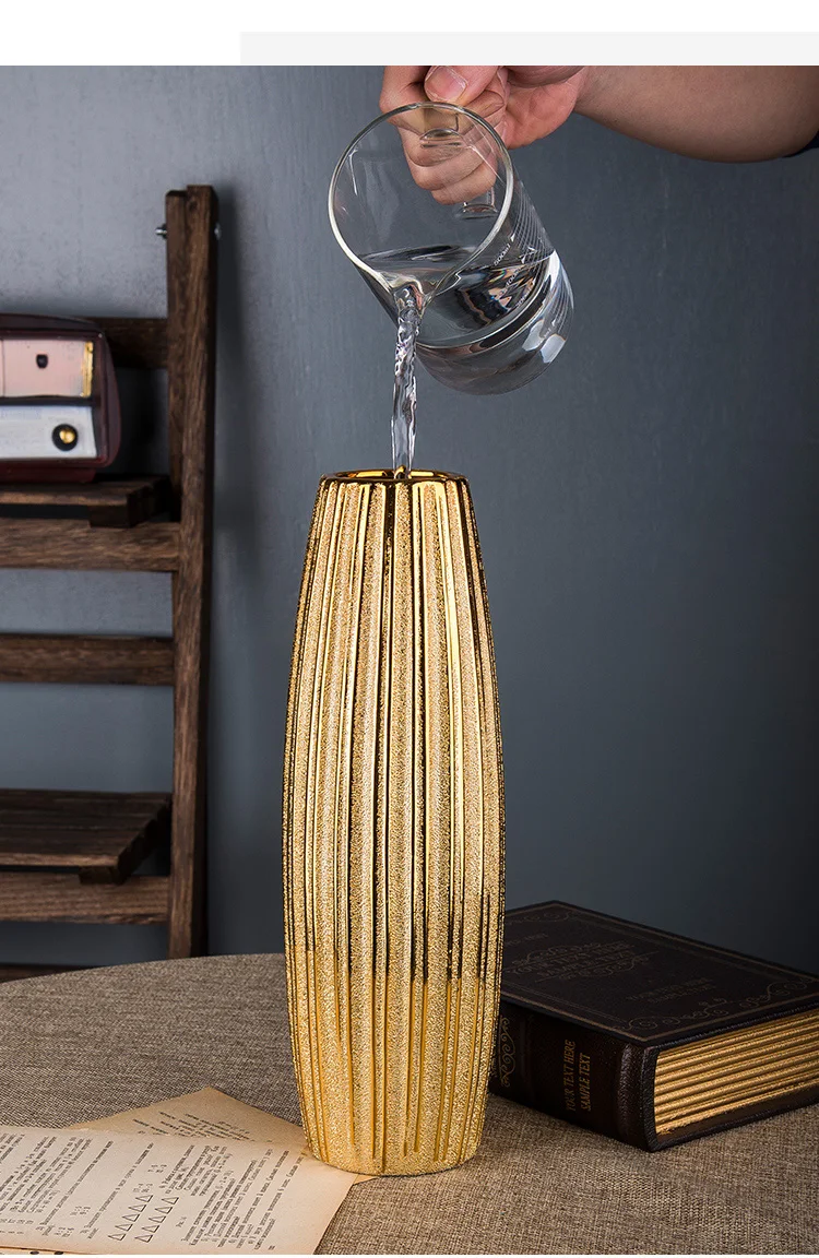 30CM Luxury Europe Gold Ceramic Vase Home Decor Creative Design Porcelain Decorative Flower For Wedding Decoration - купить по