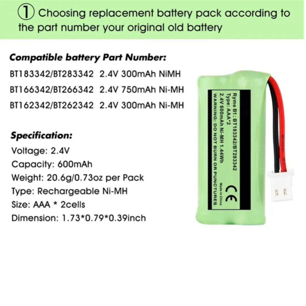 2 4v 600mah bt183342 bt166342 bt266342 cordless phone battery for vtech cs6114 cs6409 cs6509 cs6709 cs6709 att el50003 2 pack free global shipping