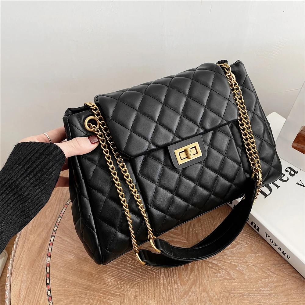 

Burminsa классические стеганые черные сумки через плечо с цепочкой для женщин, роскошные брендовые дизайнерские дамские сумочки большой вмест...