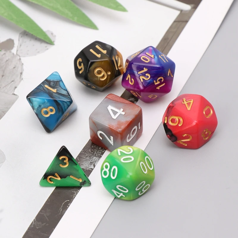 

7pcs/Set Dices Beads TRPG Games D4-D20 Multi-sided Colorful