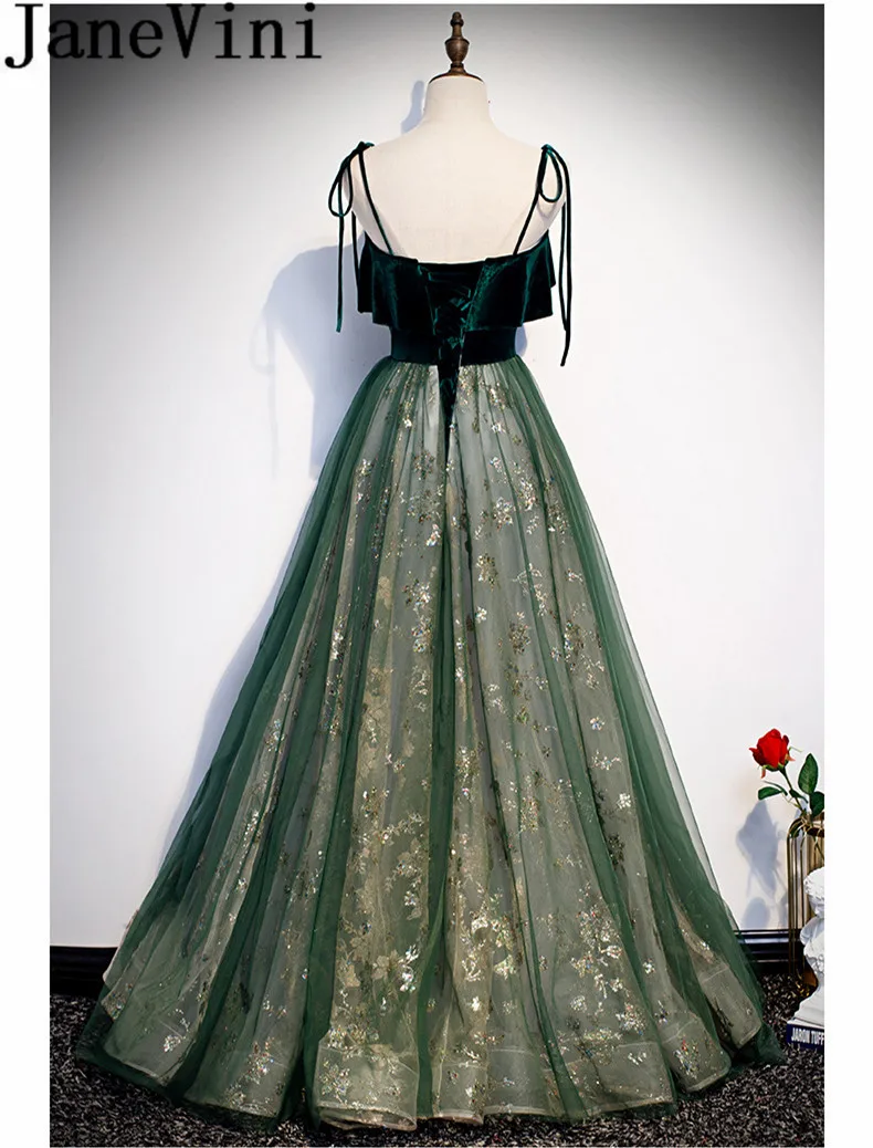 Женское бархатное платье на тонких бретельках jaevini темно-зеленое длинное с