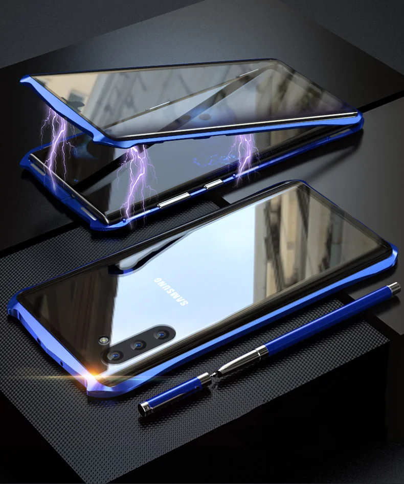 Магнитный чехол для samsung Galaxy Note10 Plus 5G, прозрачный металлический стеклянный магнит, защитный чехол для samsung note 10 360