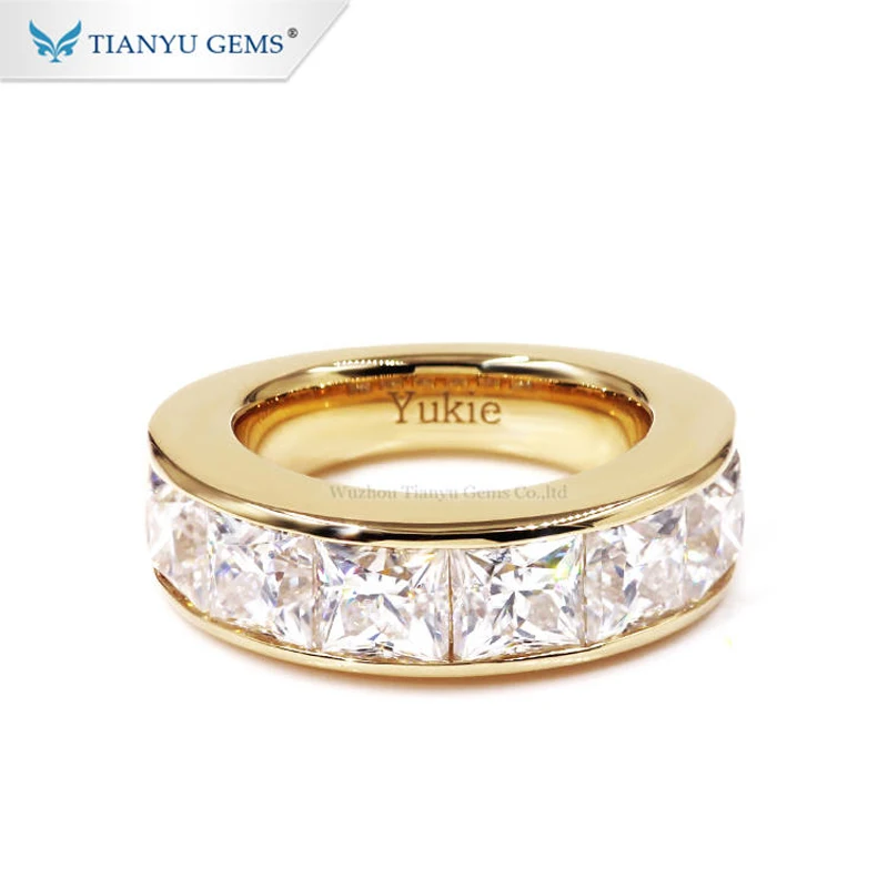

Tianyu Gems 5x5mm Princess Cut Gemstones Eternity Rings Women 14k 18k Yellow Gold DEF Moissanite Diamonds Wedding Rings Jewelry