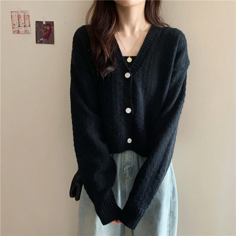 

Cardigan Sweater Simple Casual Two-piece Set Autumn And Winter Loose Sweater Cardigan 2021 Ladies Long Korean Style Knitted Top